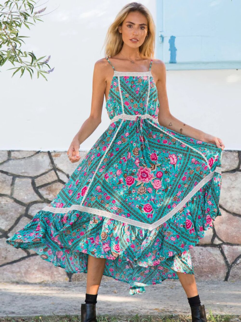 Spell and the Gypsy Collective Babushka Midi Dress Turquoise XS or Small